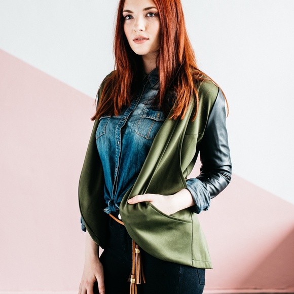 Yellowcake Shop Luxe Tri-Pocket Cardigan Olive - Picture 5 of 8